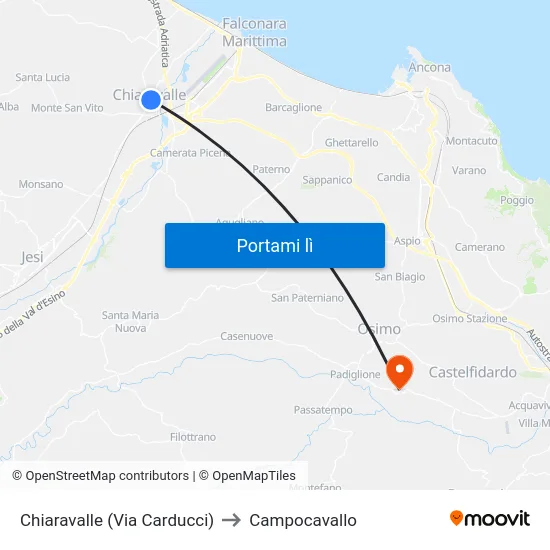 Chiaravalle (Via Carducci) to Campocavallo map