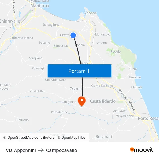 Via Appennini to Campocavallo map