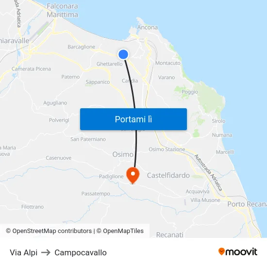 Via Alpi to Campocavallo map