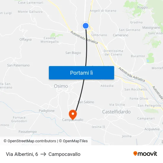 Via Albertini, 6 to Campocavallo map