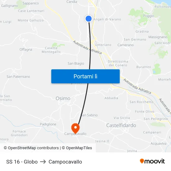 SS 16 - Globo to Campocavallo map