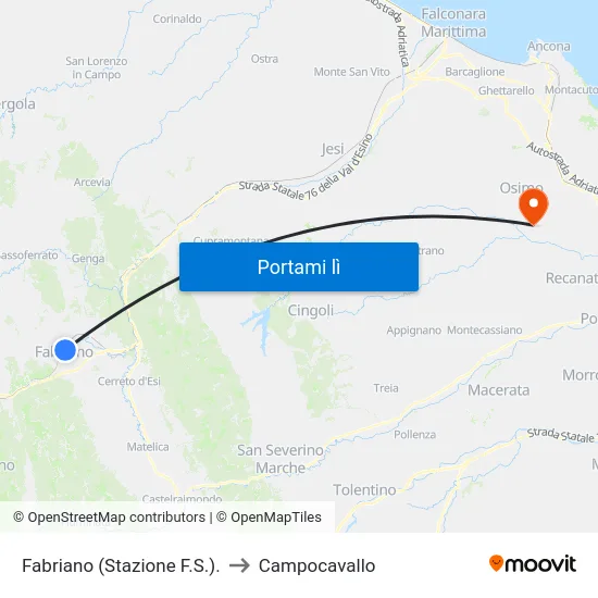 Fabriano (Stazione F.S.). to Campocavallo map