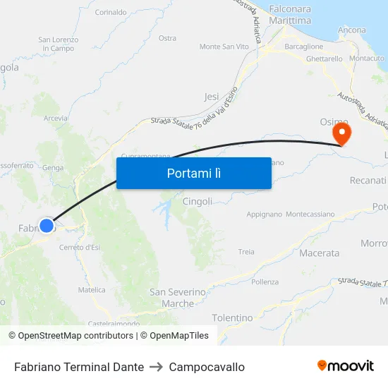 Fabriano  Terminal Dante to Campocavallo map