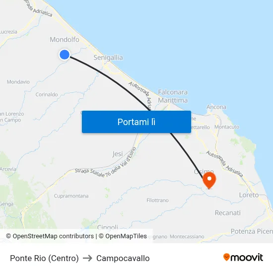 Ponte Rio (Centro) to Campocavallo map