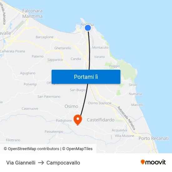 Via Giannelli to Campocavallo map
