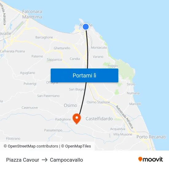 Piazza Cavour to Campocavallo map