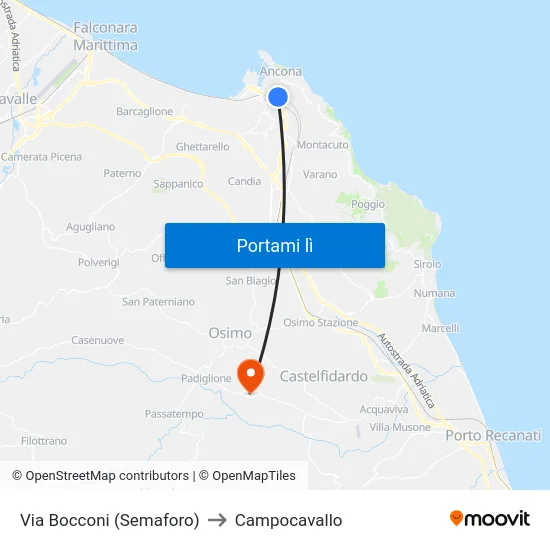 Via Bocconi (Semaforo) to Campocavallo map