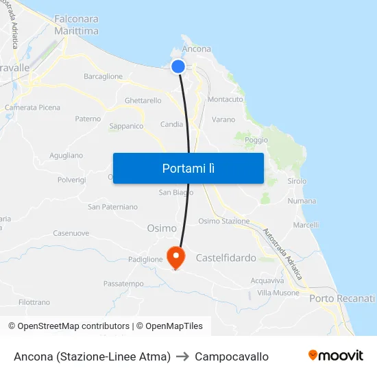 Ancona (Stazione-Linee Atma) to Campocavallo map