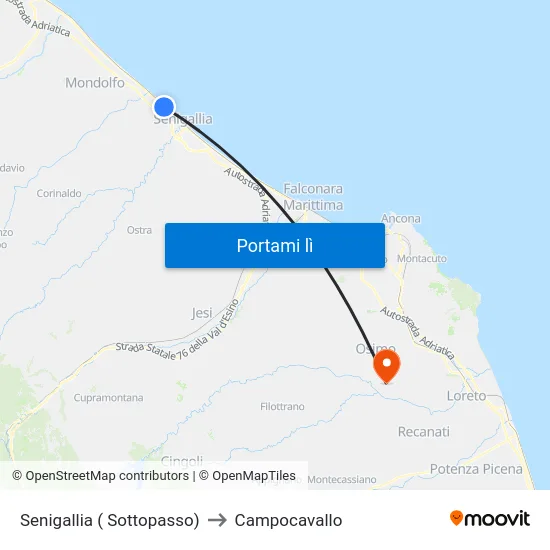 Senigallia ( Sottopasso) to Campocavallo map