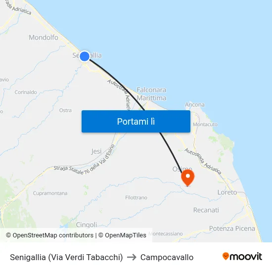 Senigallia (Via Verdi Tabacchi) to Campocavallo map