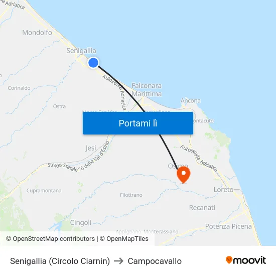 Senigallia (Circolo Ciarnin) to Campocavallo map