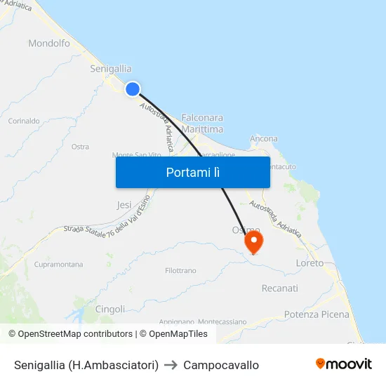 Senigallia (H.Ambasciatori) to Campocavallo map