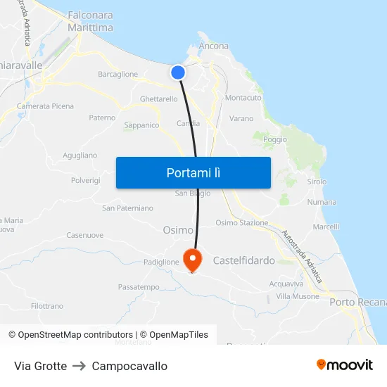 Via Grotte to Campocavallo map