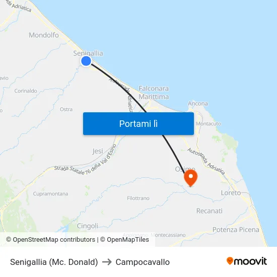 Senigallia (Mc. Donald) to Campocavallo map
