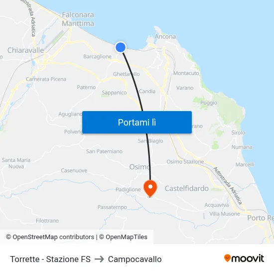 Torrette - Stazione FS to Campocavallo map