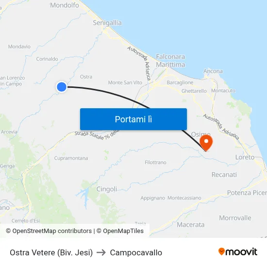Ostra Vetere (Biv. Jesi) to Campocavallo map