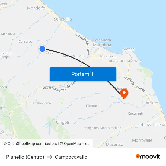 Pianello (Centro) to Campocavallo map