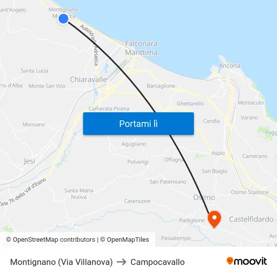 Montignano (Via Villanova) to Campocavallo map