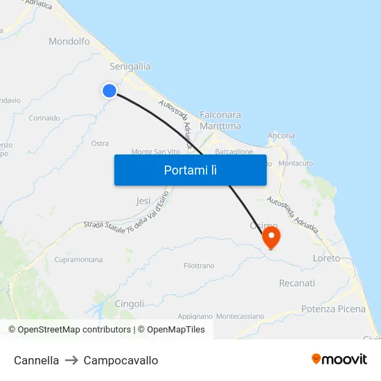 Cannella to Campocavallo map