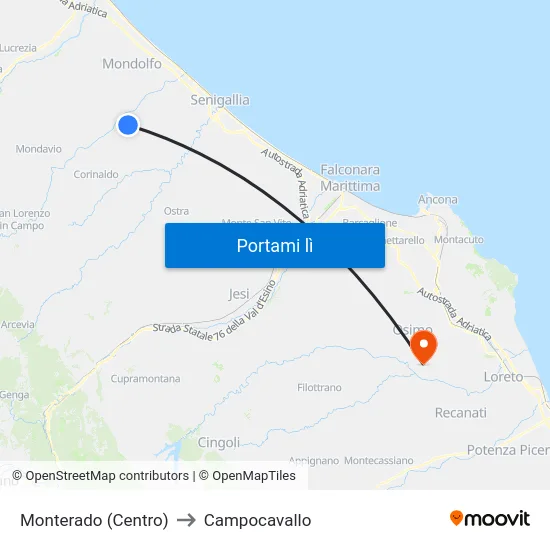 Monterado (Centro) to Campocavallo map