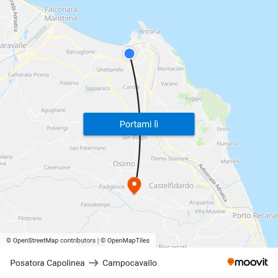 Posatora Capolinea to Campocavallo map