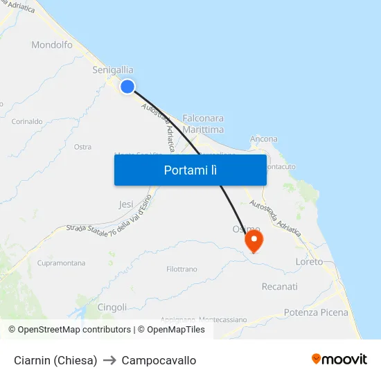 Ciarnin (Chiesa) to Campocavallo map
