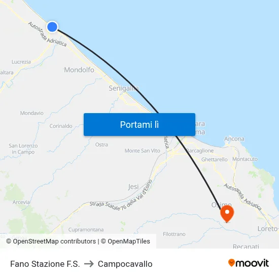 Fano Stazione F.S. to Campocavallo map