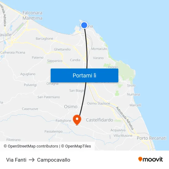 Via Fanti to Campocavallo map