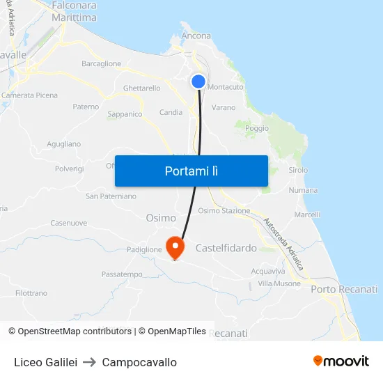 Liceo Galilei to Campocavallo map