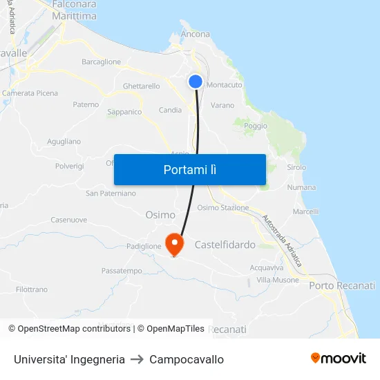 Universita' Ingegneria to Campocavallo map
