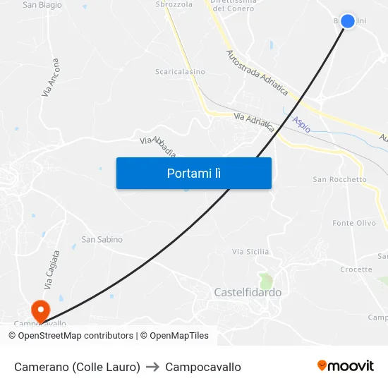 Camerano (Colle Lauro) to Campocavallo map
