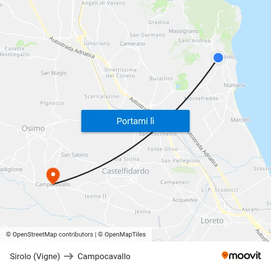 Sirolo (Vigne) to Campocavallo map