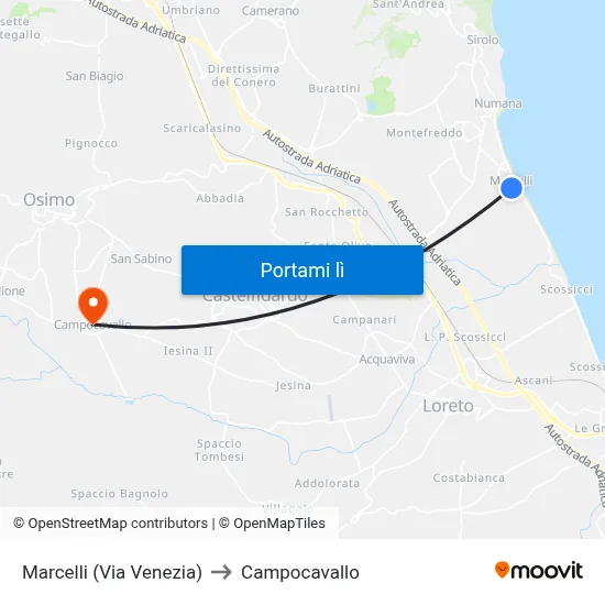 Marcelli (Via Venezia) to Campocavallo map
