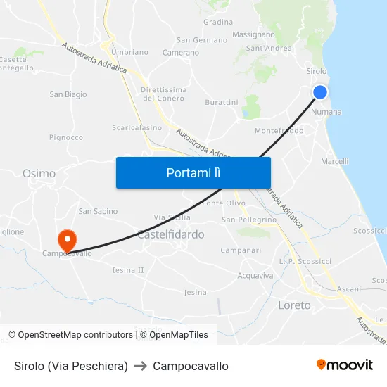 Sirolo (Via Peschiera) to Campocavallo map