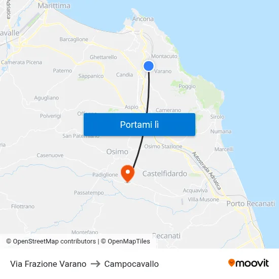 Via Frazione Varano to Campocavallo map