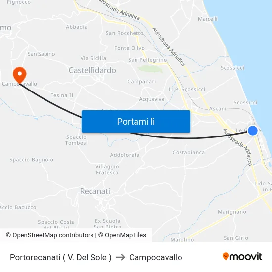 Portorecanati ( V. Del Sole ) to Campocavallo map