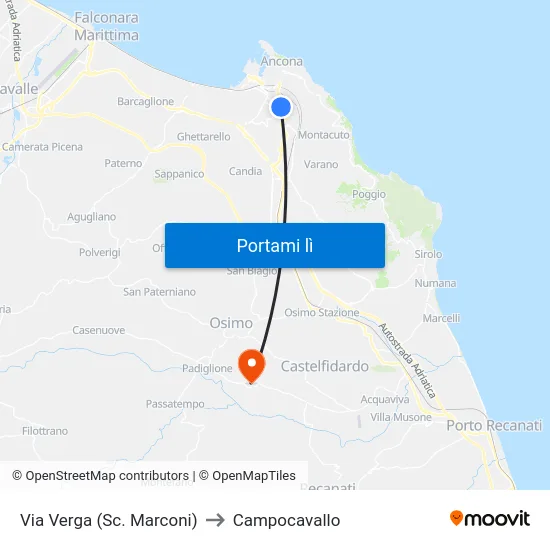 Via Verga (Sc. Marconi) to Campocavallo map