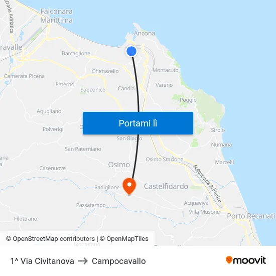 1^ Via Civitanova to Campocavallo map