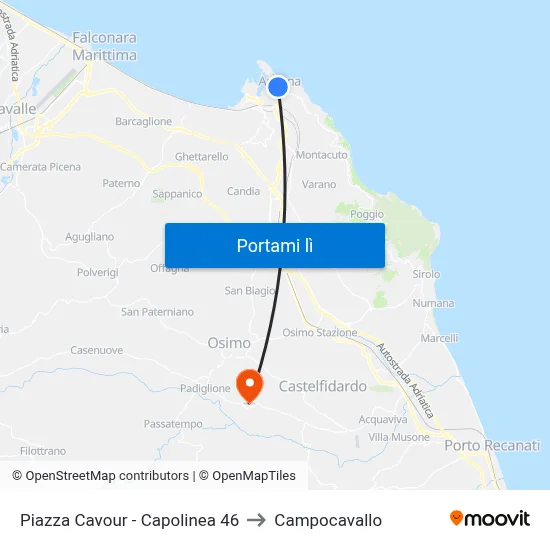 Piazza Cavour - Capolinea 46 to Campocavallo map