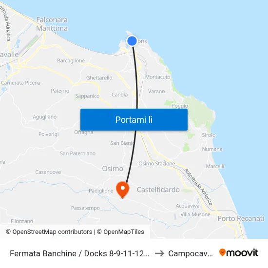 Fermata Banchine / Docks 8-9-11-12-13-15 to Campocavallo map