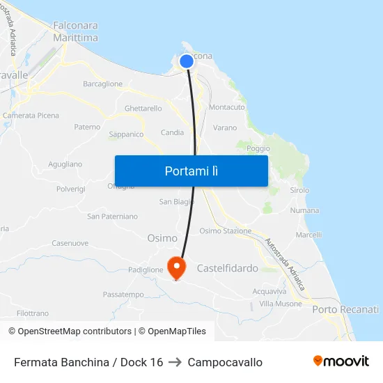 Fermata Banchina / Dock 16 to Campocavallo map