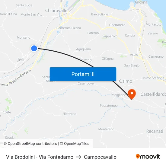 Via Brodolini - Via Fontedamo to Campocavallo map