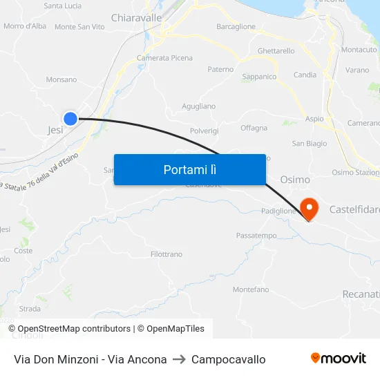 Via Don Minzoni - Via Ancona to Campocavallo map