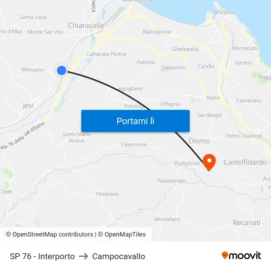 SP 76 - Interporto to Campocavallo map