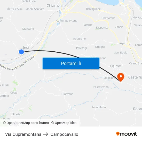Via Cupramontana to Campocavallo map