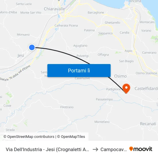 Via Dell'Industria - Jesi (Crognaletti Autolinee) to Campocavallo map