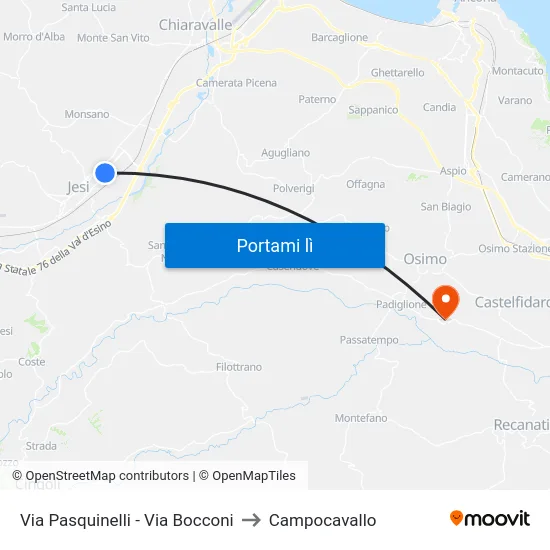 Via Pasquinelli - Via Bocconi to Campocavallo map