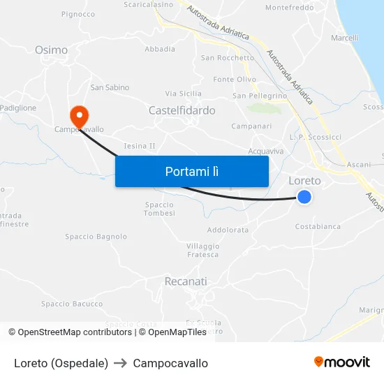 Loreto (Ospedale) to Campocavallo map