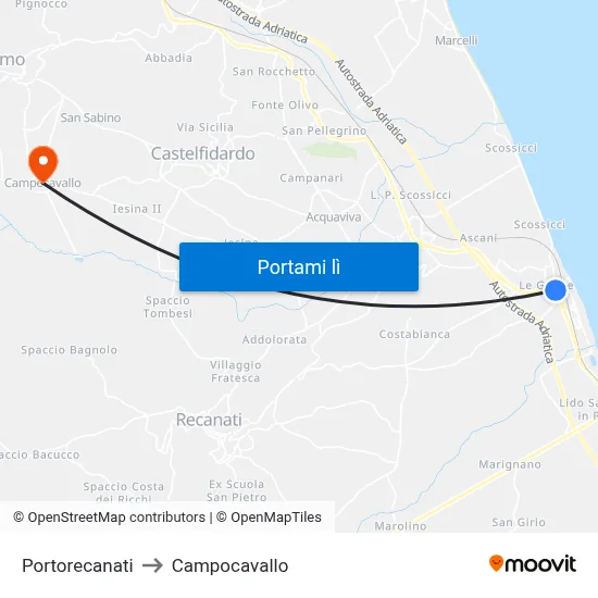 Portorecanati to Campocavallo map