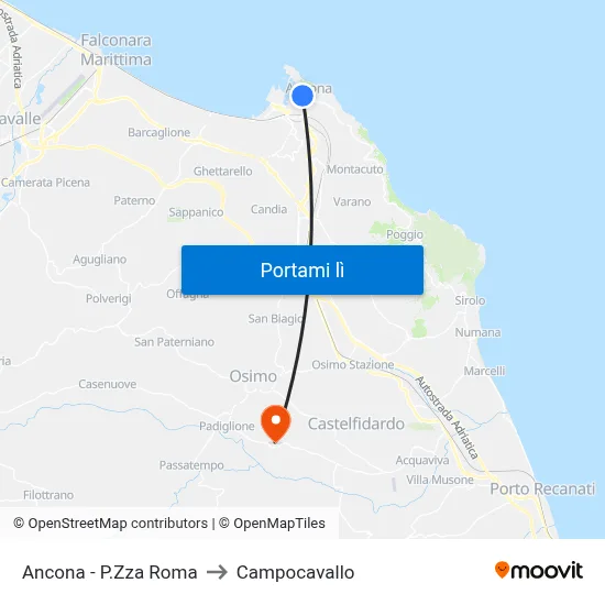 Ancona - P.Zza Roma to Campocavallo map